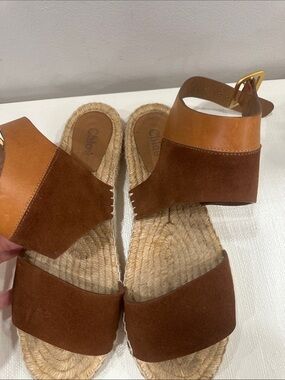 Chloe Brown Suede & Leather Espadrille Sandals